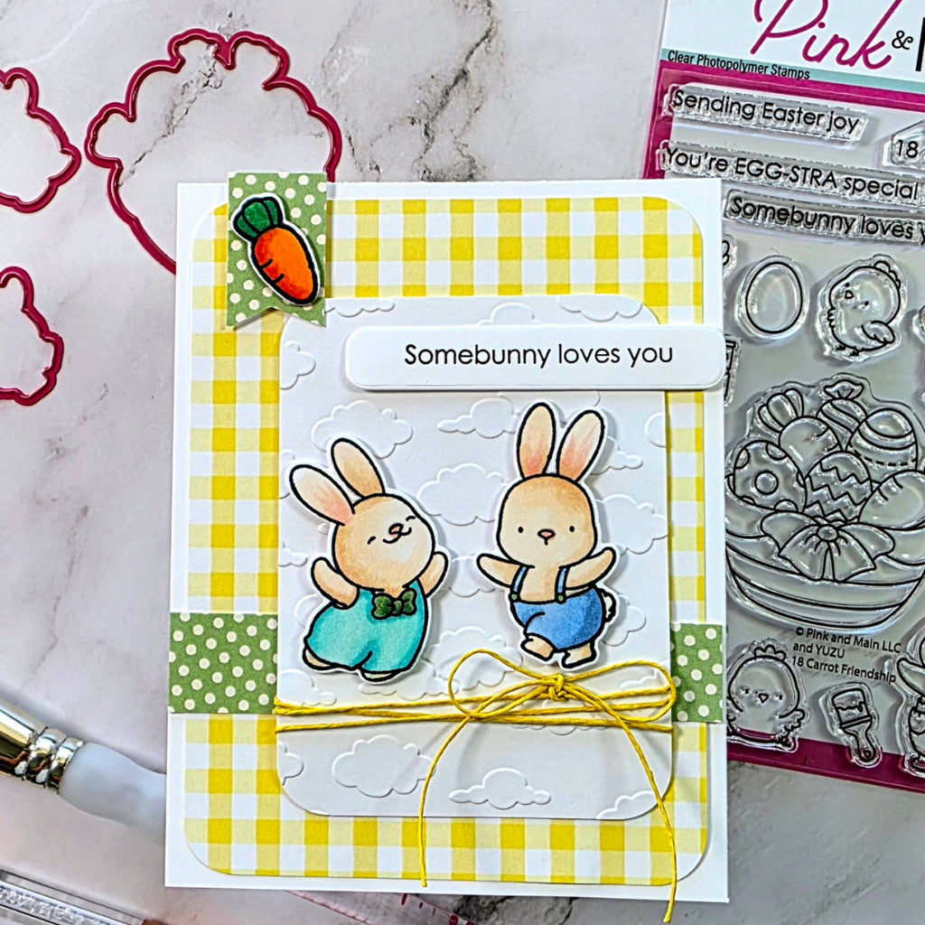 Pink and Main 18 Carrot Friendship Clear Stamp and Die Set clouds and plaid