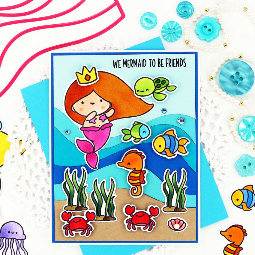Pink and Main Abstract Waves Dies pnm884 cute crabs friend card