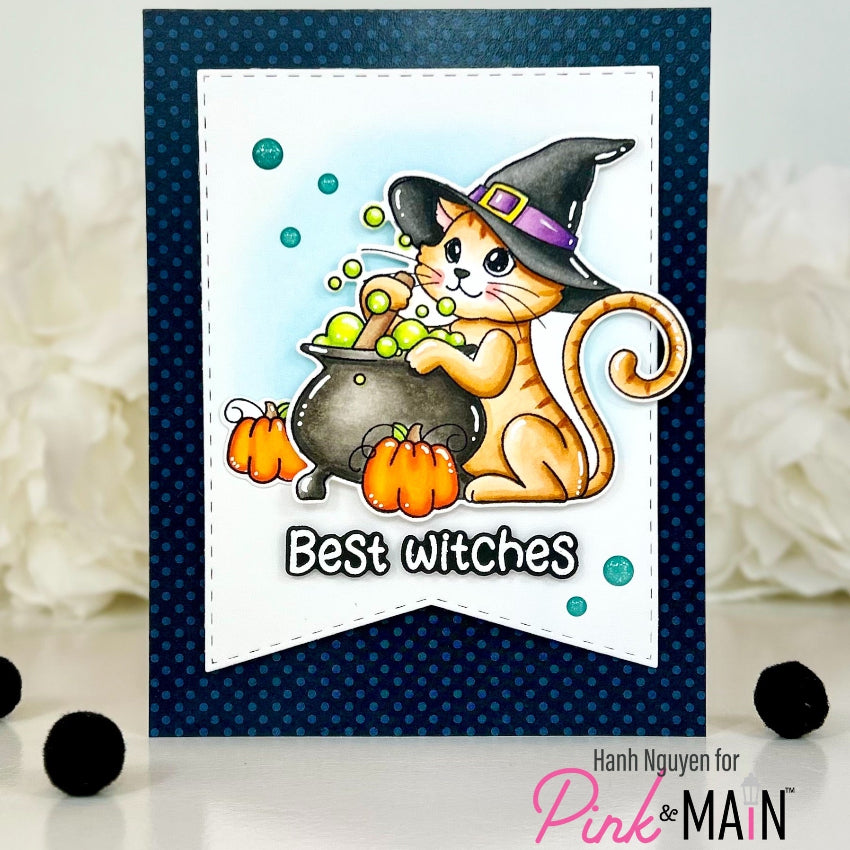 Pink and Main August Cat Clear Stamp and Die Set best witches card