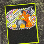 Pink and Main August Cat Clear Stamp and Die Set striped background card