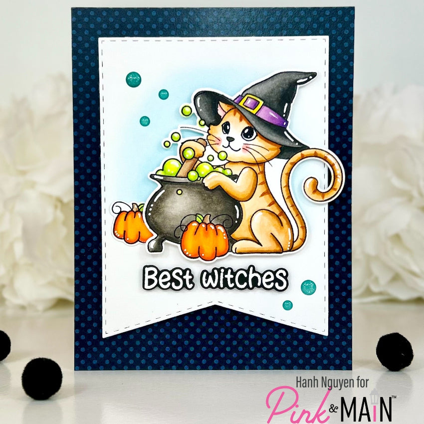 Pink and Main August Cat Clear Stamps pm0895 best witches card