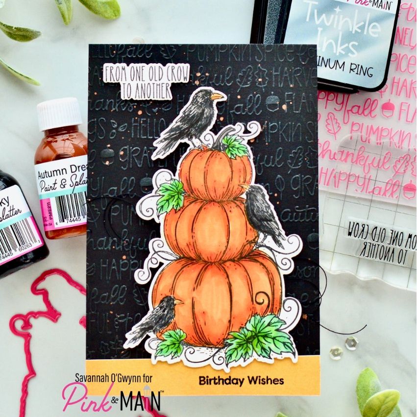 Pink and Main Autumn Dream Paint and Splatter pme211 birthday wishes card