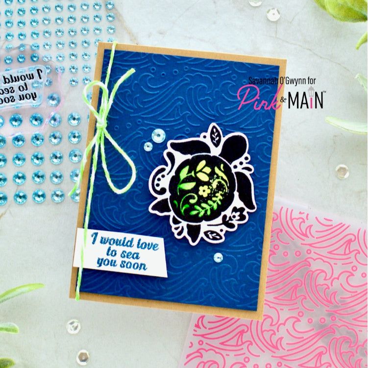 Pink and Main Beach Waves 6x6 inch Embossing Folder pmt100 turtle