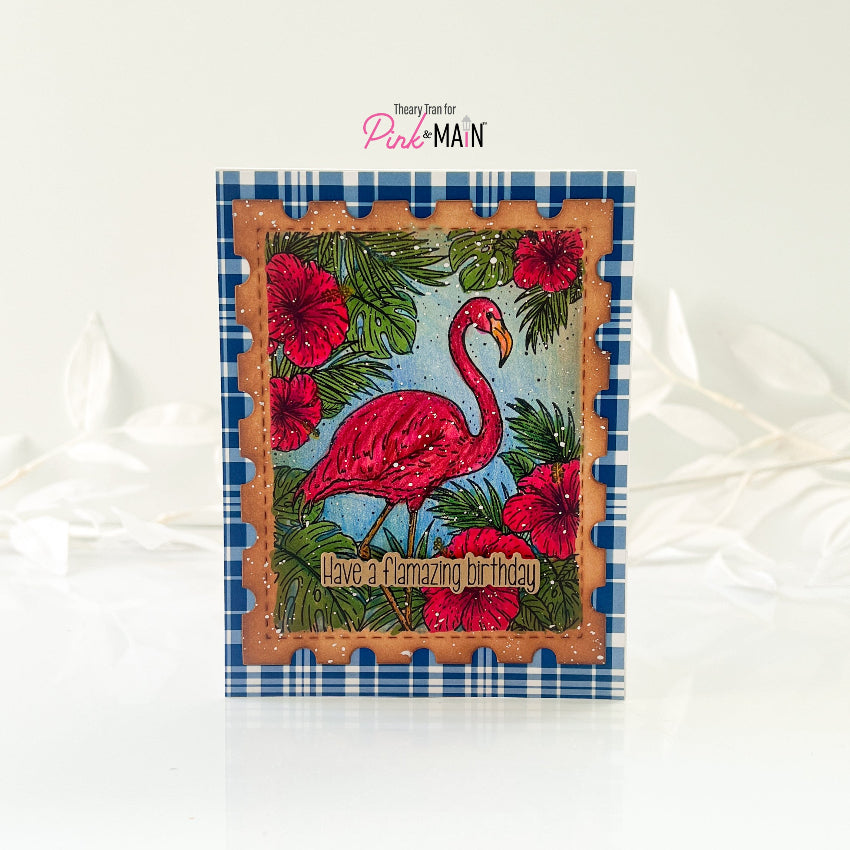 Pink and Main Better in Pink Clear Stamp and Die Set blue plaid birthday card