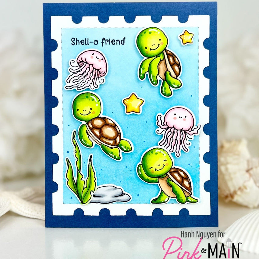Pink and Main Better in Pink Clear Stamp and Die Set sea turtles hello friend card