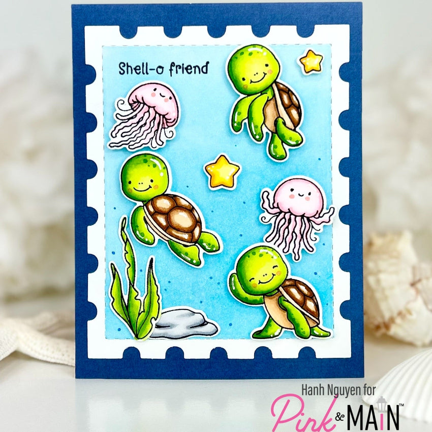 Pink and Main Better in Pink Clear Stamps pm0880 sea turtles hello friend card