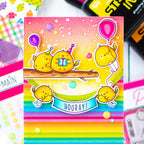 Pink and Main Birthday Birdies Clear Stamp and Die Set purple balloon