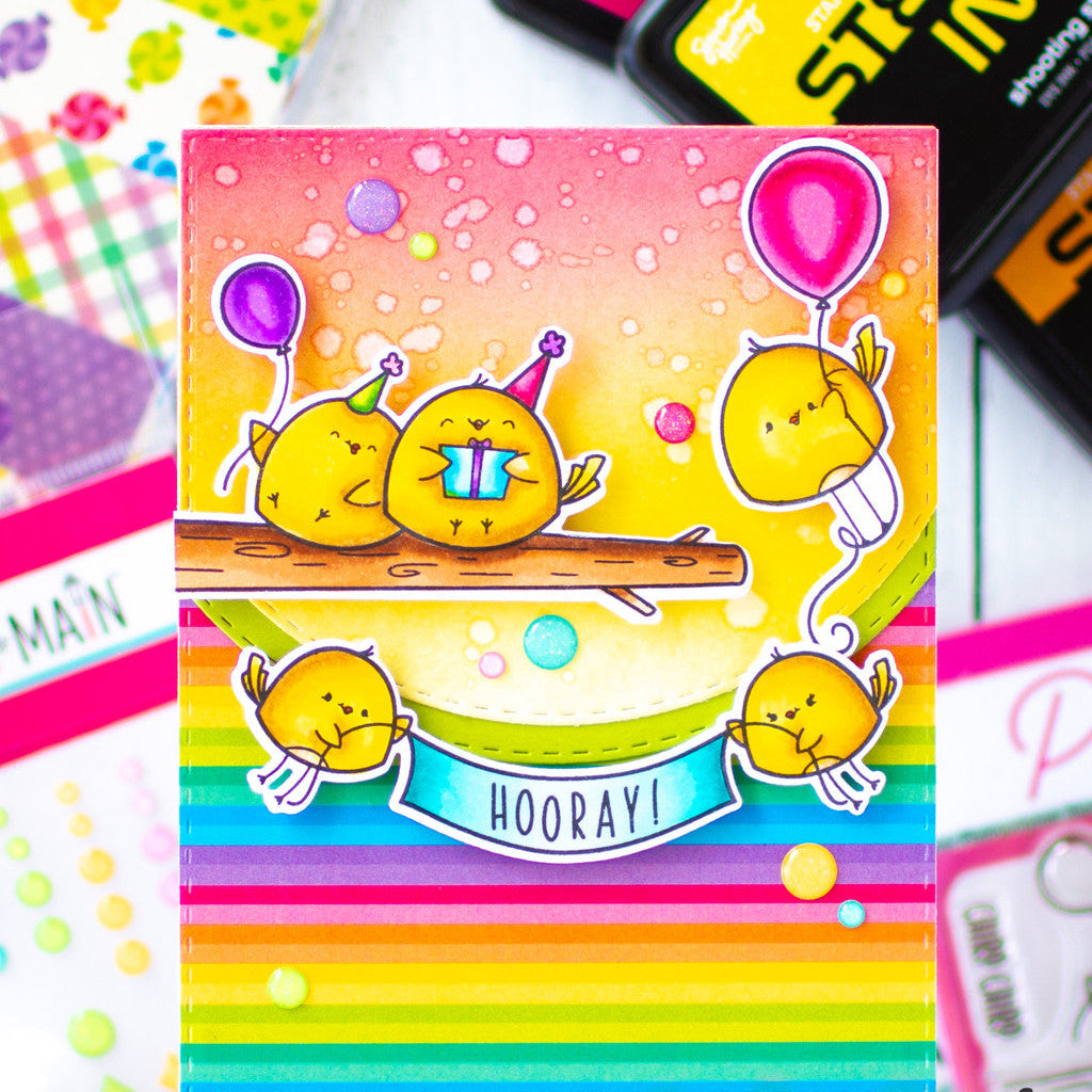 Pink and Main Birthday Birdies Clear Stamp and Die Set purple balloon
