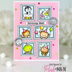 Pink and Main Birthday Postage Clear Stamps pm0862 party hats