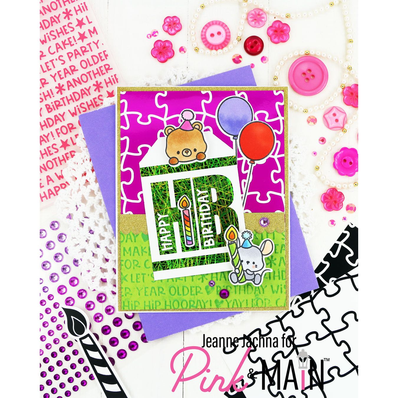 Pink and Main Birthday Tags and More Foilables Cut Ups pmf311 bear