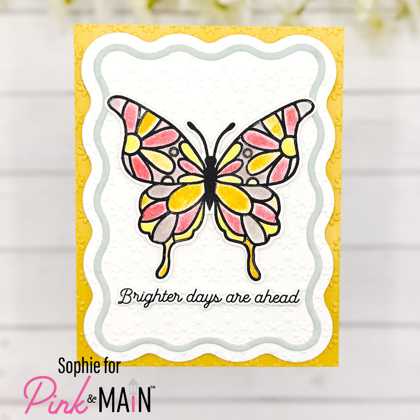 Pink and Main Brighter Days Clear Stamp and Die Set yellow background