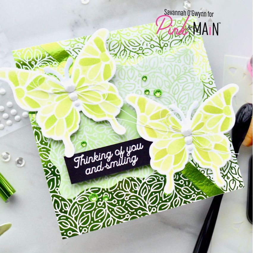 Pink and Main Brighter Days Dies pnm836 green butterflies