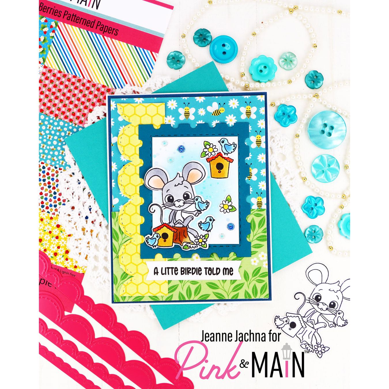 Pink and Main Bugs and Berries 8.5 x 5.5 inch Paper Pack pmp165 blue birds