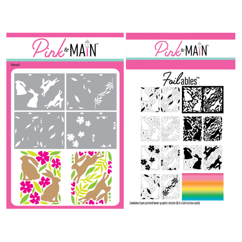Pink and Main Bunny Hop Set 1 Foilables Sheets and Stencil Set
