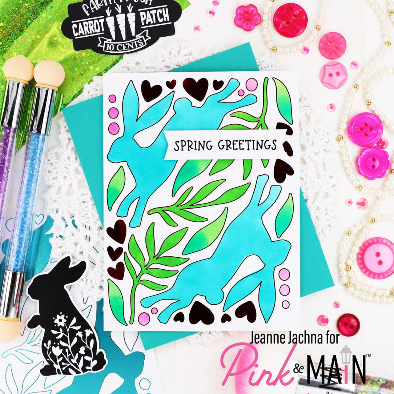 Pink and Main Bunny Hop Set 1 Stencils pms133 greetings