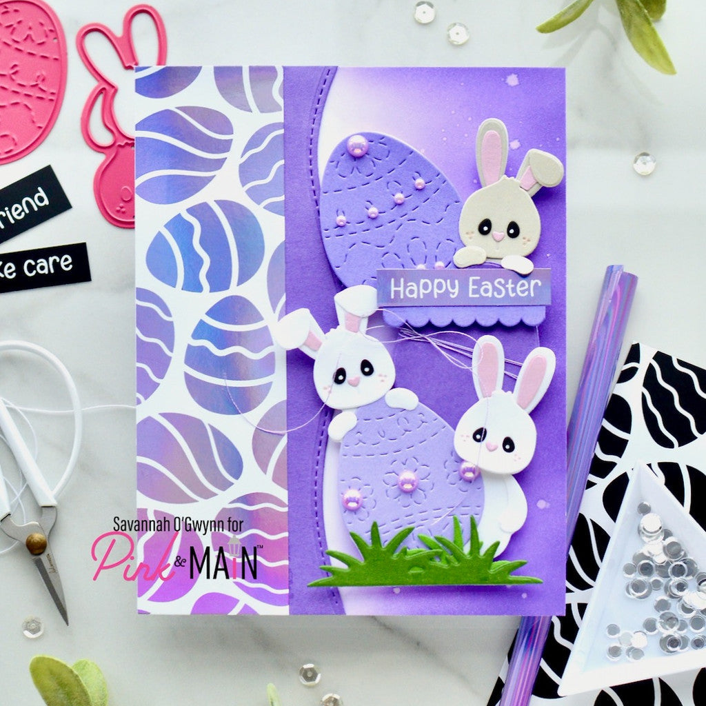 Pink and Main Bunny Trio Dies pnm830 purple background
