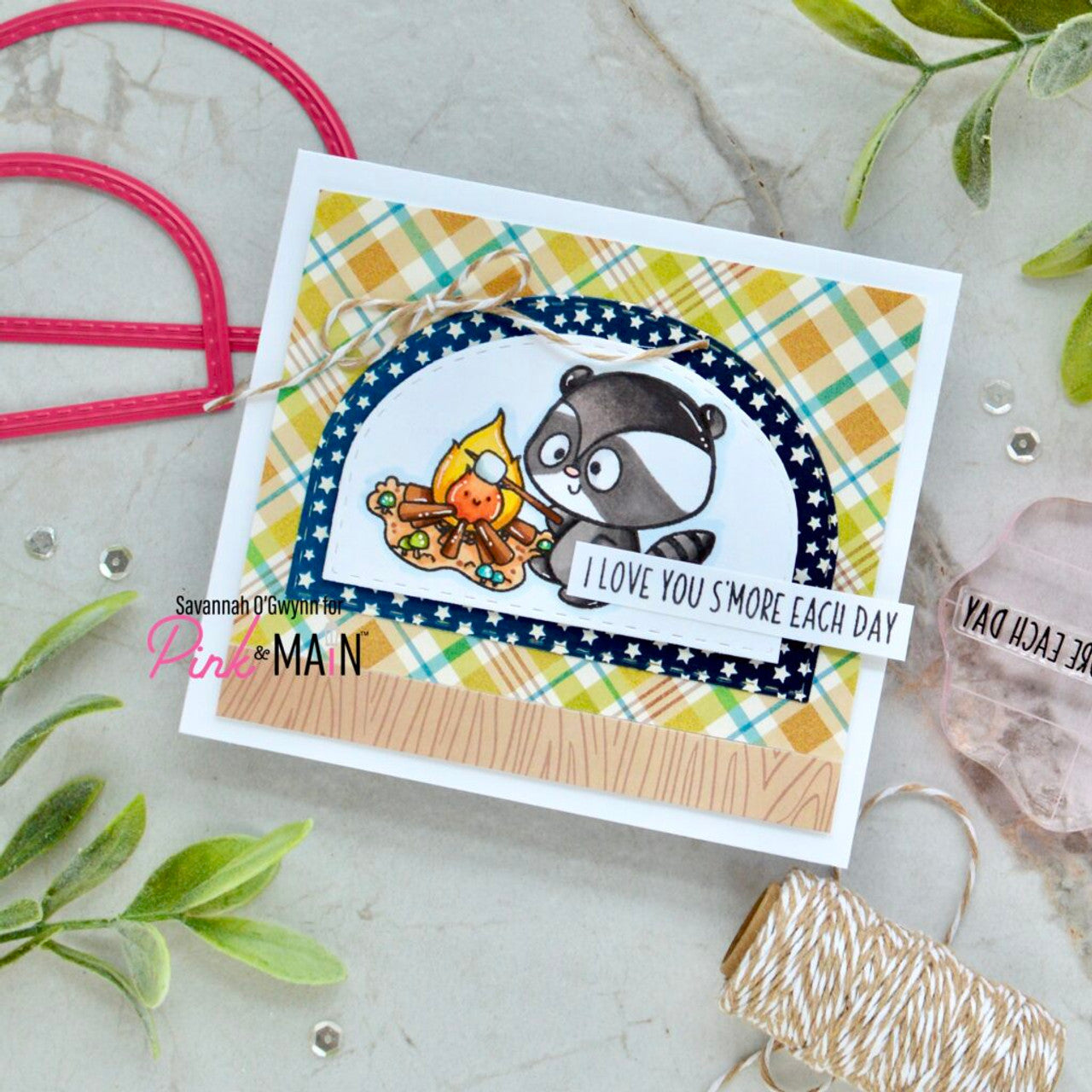 Pink and Main Campy Raccoons Clear Stamp and Die Set fire