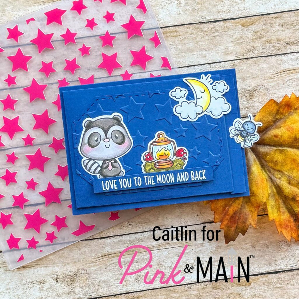 Pink and Main Campy Raccoons Clear Stamp and Die Set love you