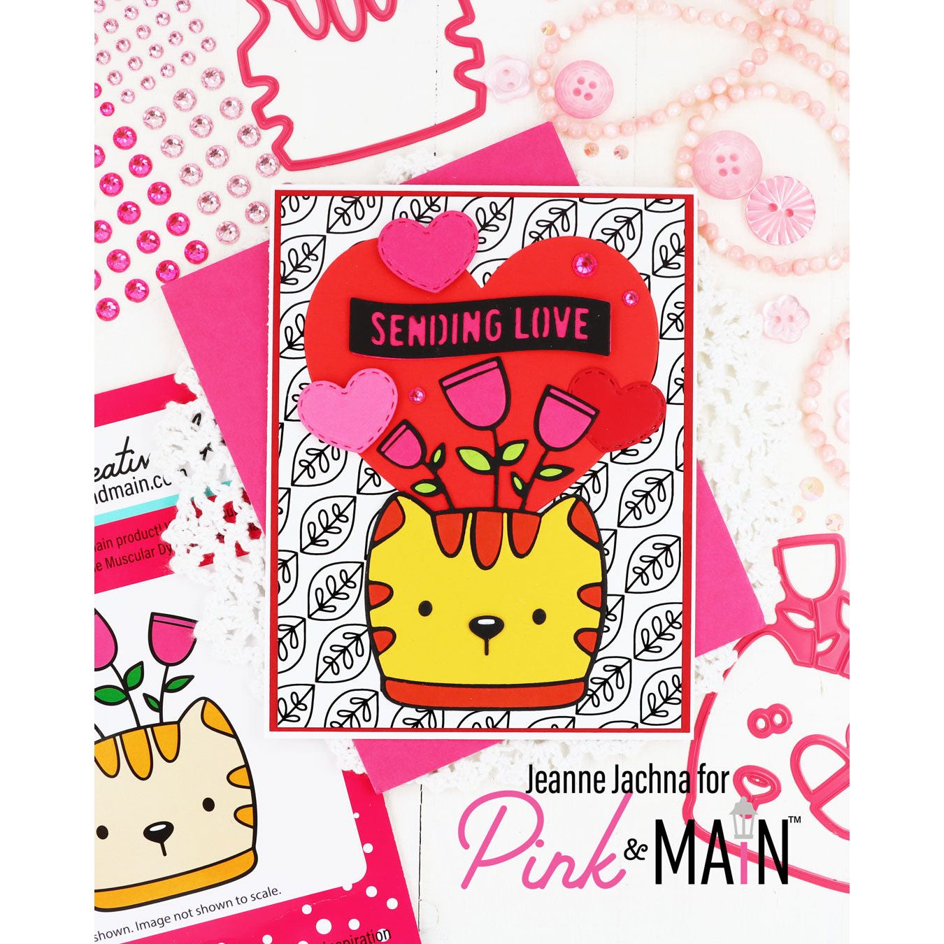 Pink and Main Cat Planter Dies pnm723 hearts