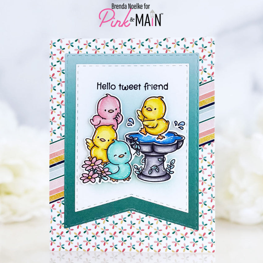 Pink and Main Chirp Chirp Hooray Clear Stamp and Die Set birdbath