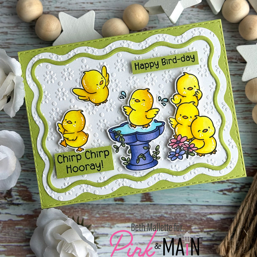 Pink and Main Chirp Chirp Hooray Clear Stamp and Die Set happy birthday