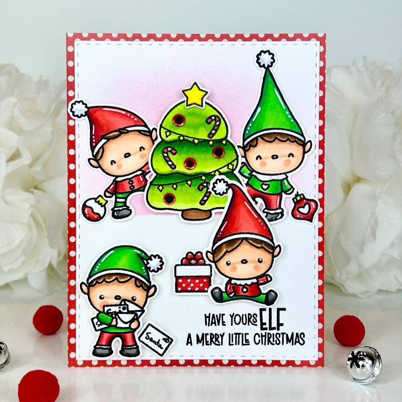 Pink and Main Christmas Elves Clear Stamp and Die Set ornaments