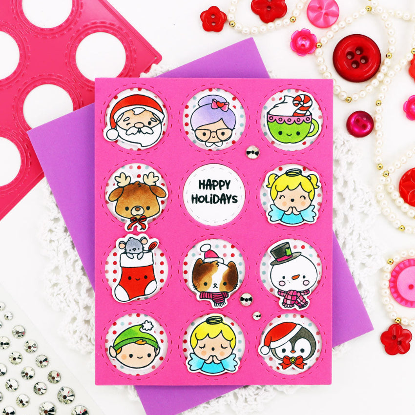 Pink and Main Circle Opening Cover Die pnm923 pink happy holidays card