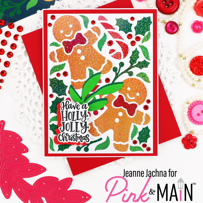 Pink and Main Clear Glitter Cheerfoil pmf426 gingerbread people card