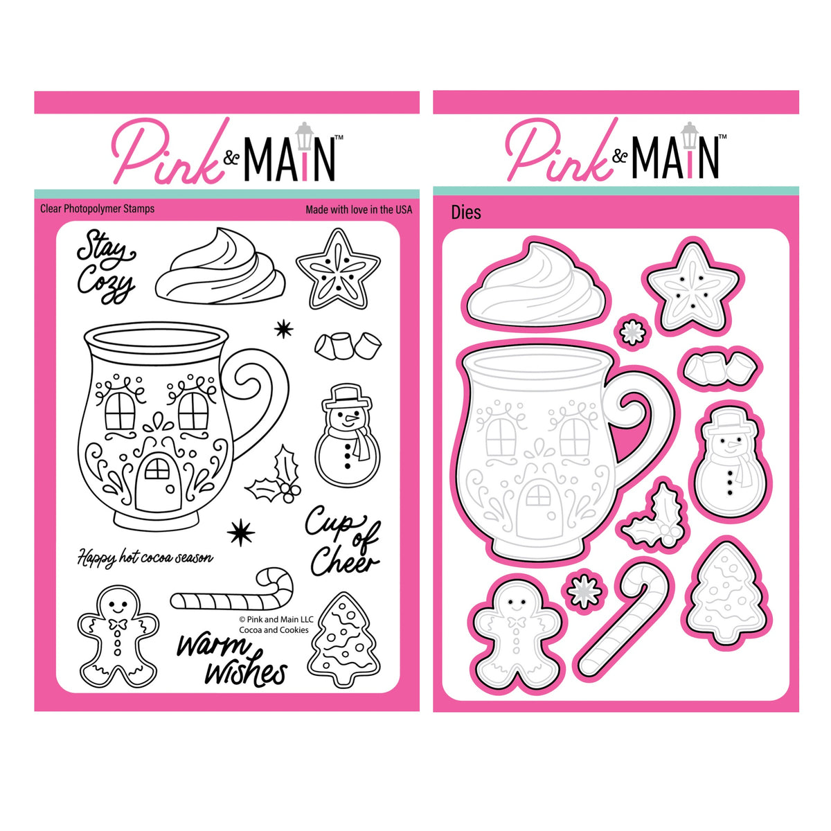 Pink and Main Cocoa and Cookies Clear Stamp and Die Set