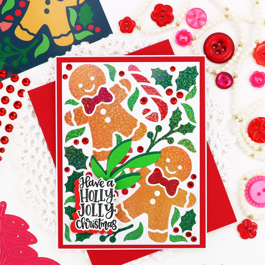 Pink and Main Colorful Colorful Gingerbread Foilables Sheets pmf431 have a holly jolly christmas card