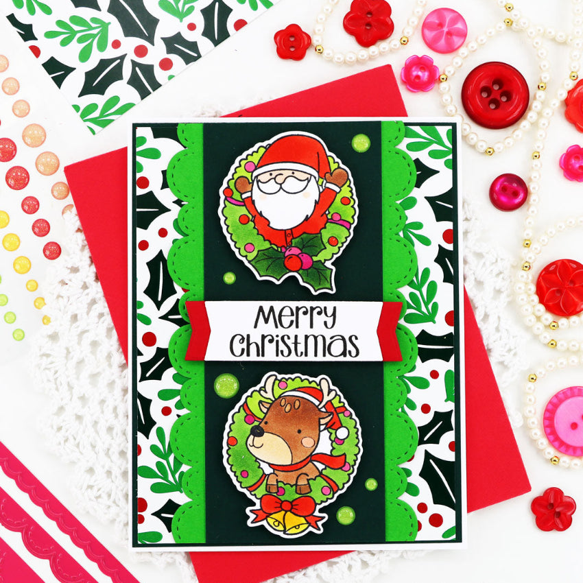 Pink and Main Colorful Holly Foilables Panels pmf434 merry christmas card