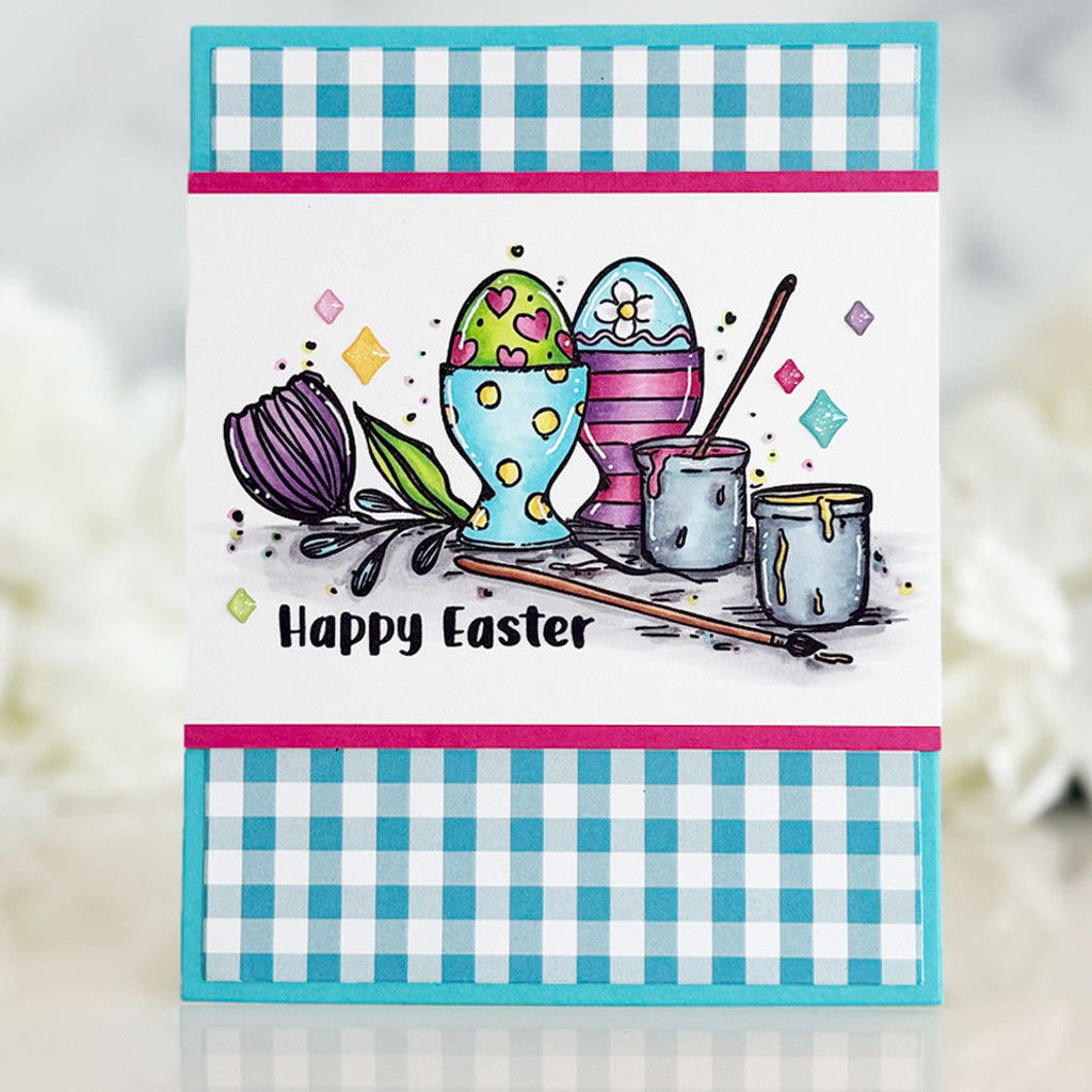 Pink and Main Coloring Eggs Clear Stamps pm0847 happy easter
