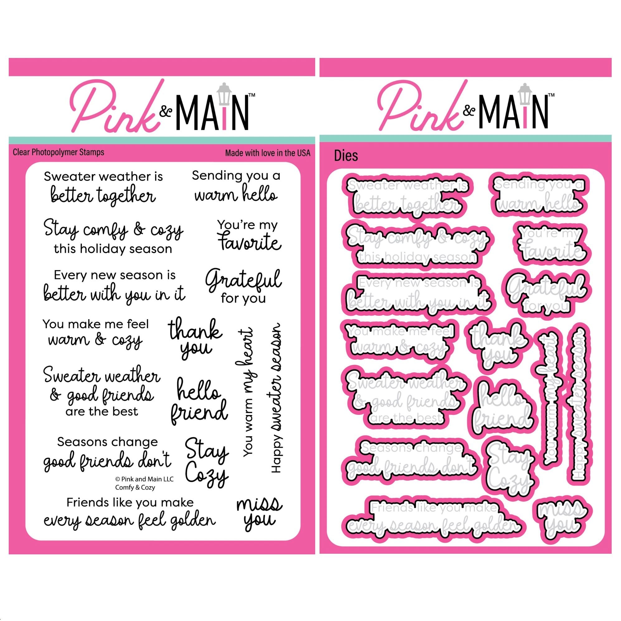 Pink and Main Comfy and Cozy Clear Stamp and Die Set