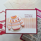 Pink and Main Comfy and Cozy Clear Stamp and Die Set sending you a warm hello card