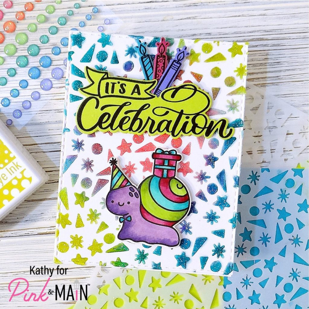 Pink and Main Confetti Stencil PMS102 celebrate