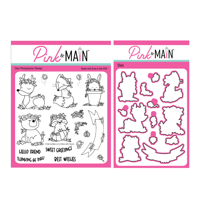 Pink and Main Critters With Flowers Clear Stamp and Die Set