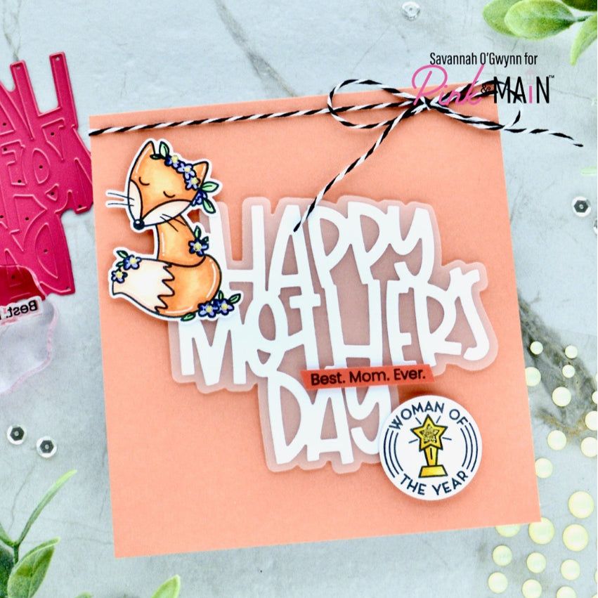 Pink and Main Critters With Flowers Clear Stamp and Die Set fox
