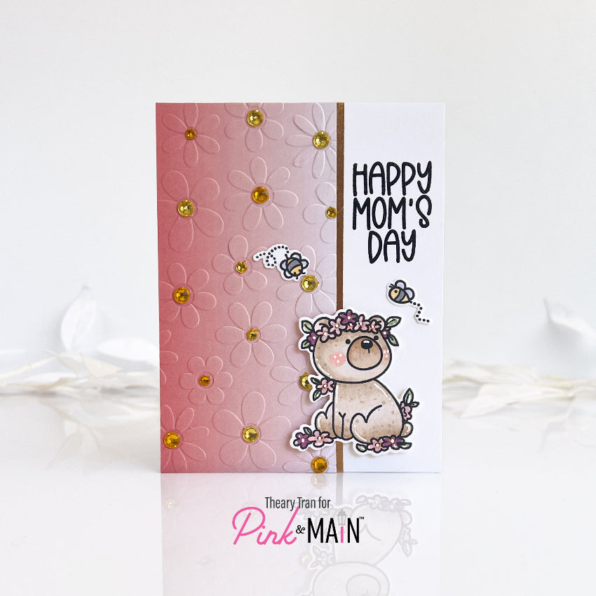 Pink and Main Critters With Flowers Clear Stamps pm0779 happy mom's day