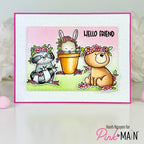 Pink and Main Critters With Flowers Dies pnm745 hello friend