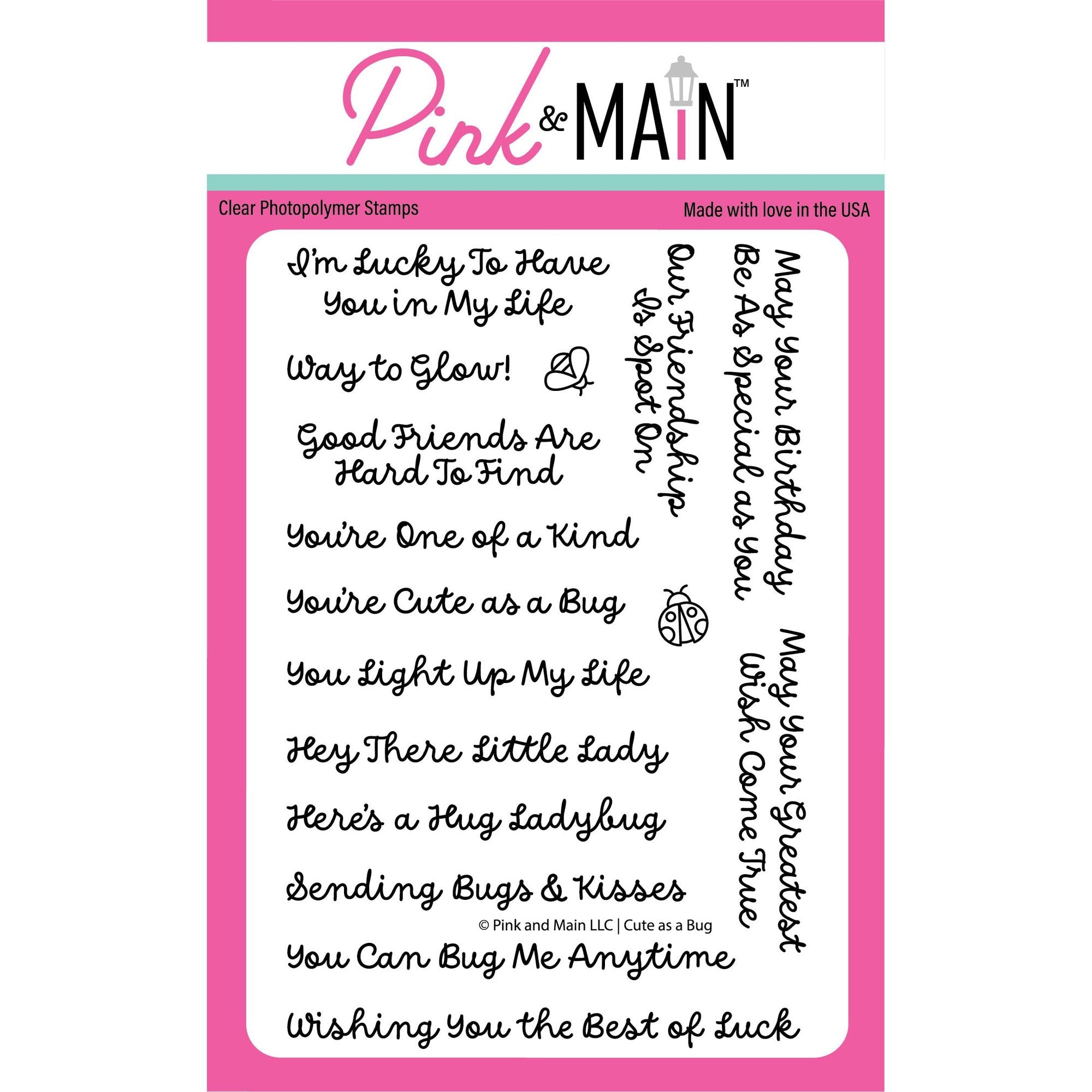 Pink and Main Cute As A Bug Sentiments Clear Stamps pm0790