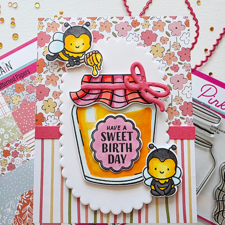 Pink and Main Cute Little Jar Clear Stamps pm0890 have a sweet birthday card