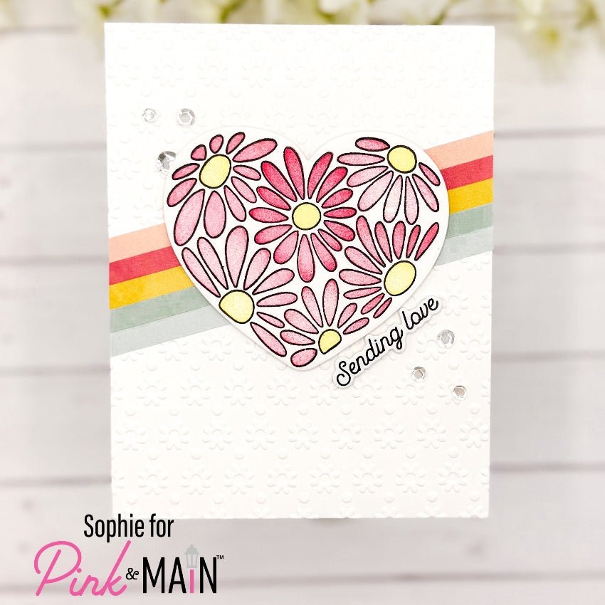 Pink and Main Daisy Dots 6x6 Embossing Folder pmt110 sending love stripes