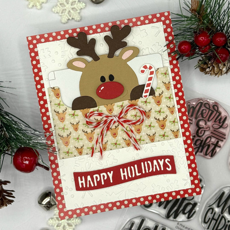 Pink and Main Deer and Elf Peeker Dies pnm795 happy holidays