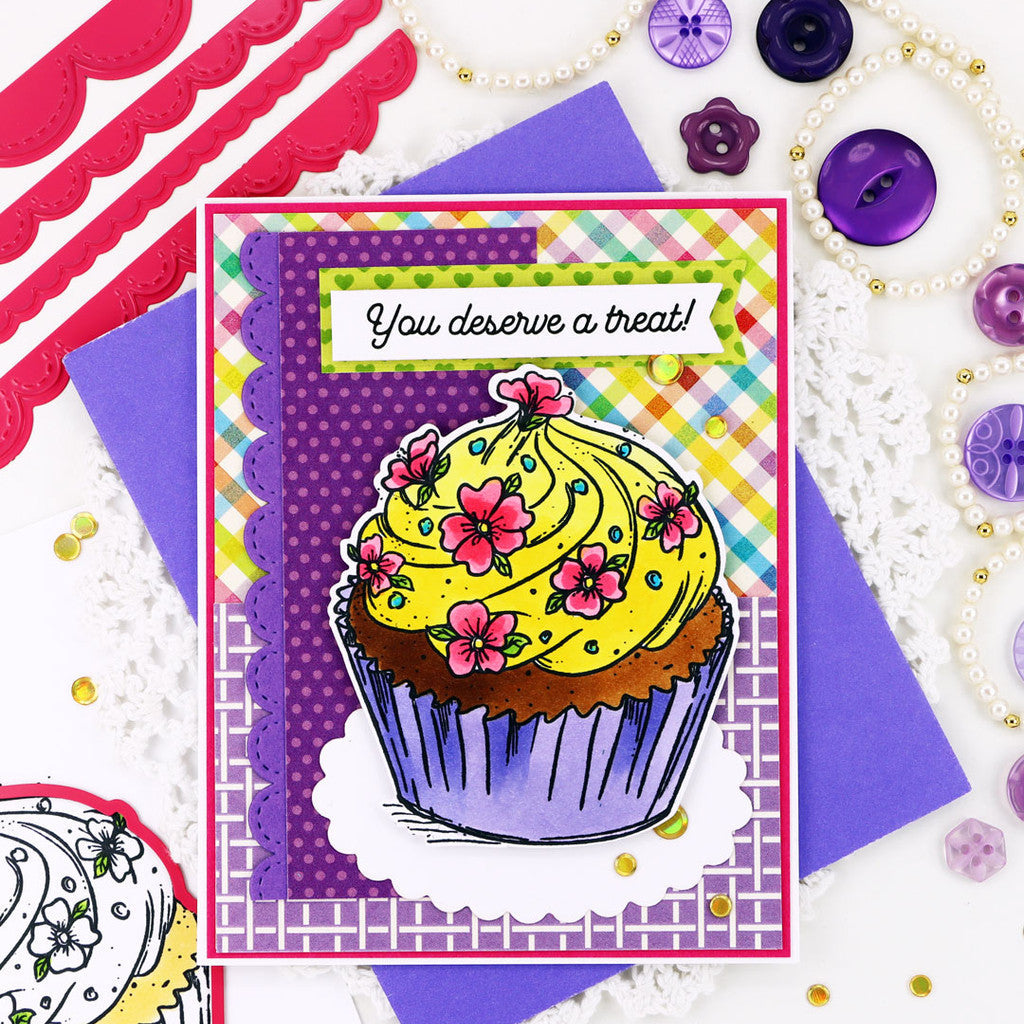 Pink and Main Deserve a Treat Clear Stamp and Die Set pink flowers