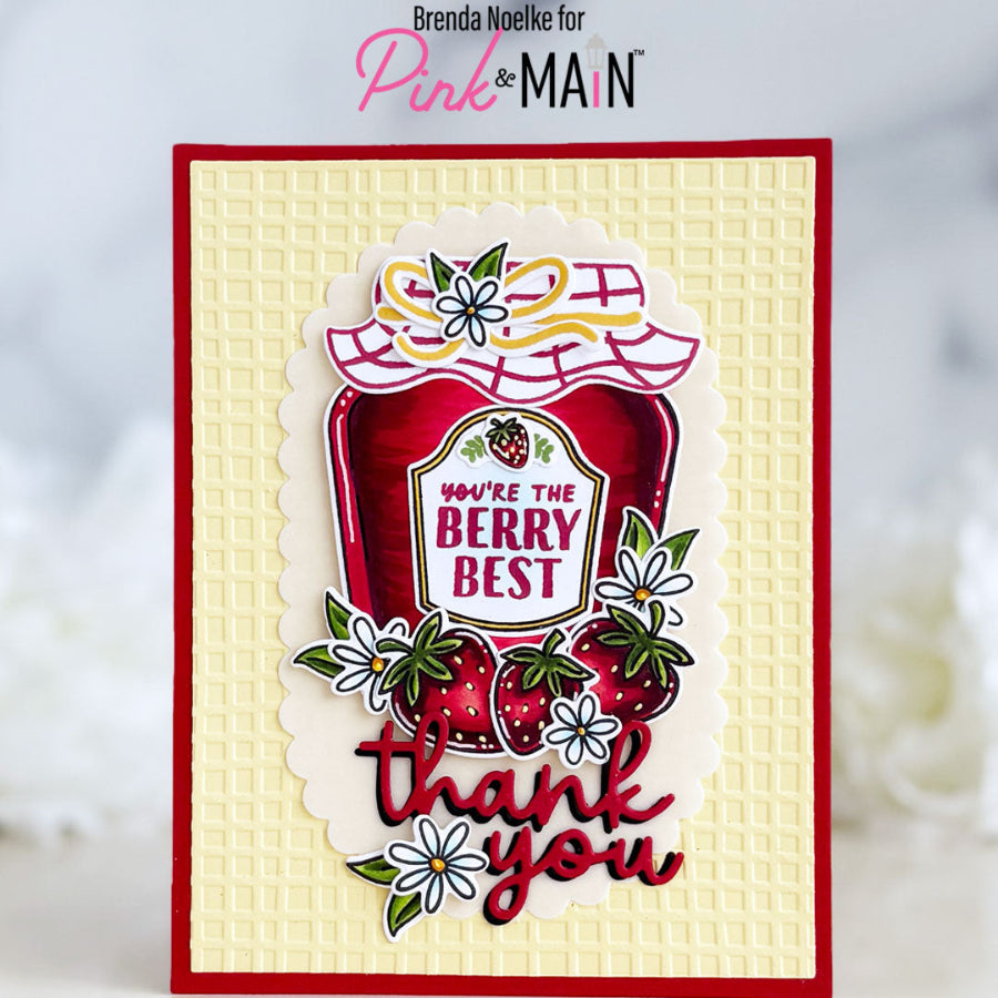 Pink and Main Doodled Plaid 6x6 Embossing Folder pmt115 thank you strawberries card