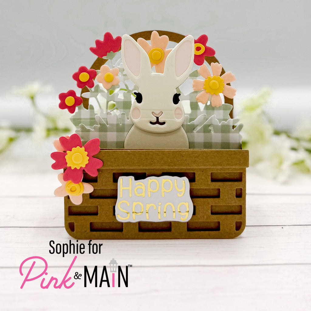 Pink and Main Easter Basket Pop Up and Bunny In The Basket Add On Die Set happy spring bunny
