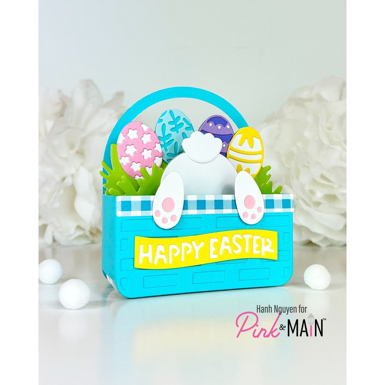 Pink and Main Easter Basket Pop Up and Bunny Tail Basket Add On Die Set blue basket