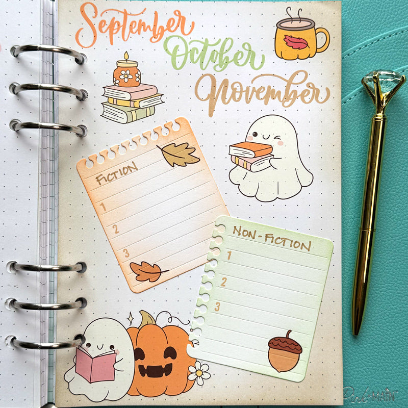 Pink and Main Fall Bookish Rub-ons pmr018 journal page