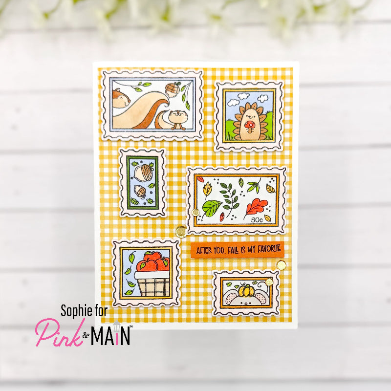 Pink and Main Fall Gingham 8.5 x 5.5 inch Paper Pack pmp177 acorns