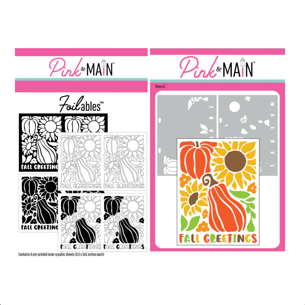 Pink and Main Fall Greetings Stencil and Foilables Sheets Set